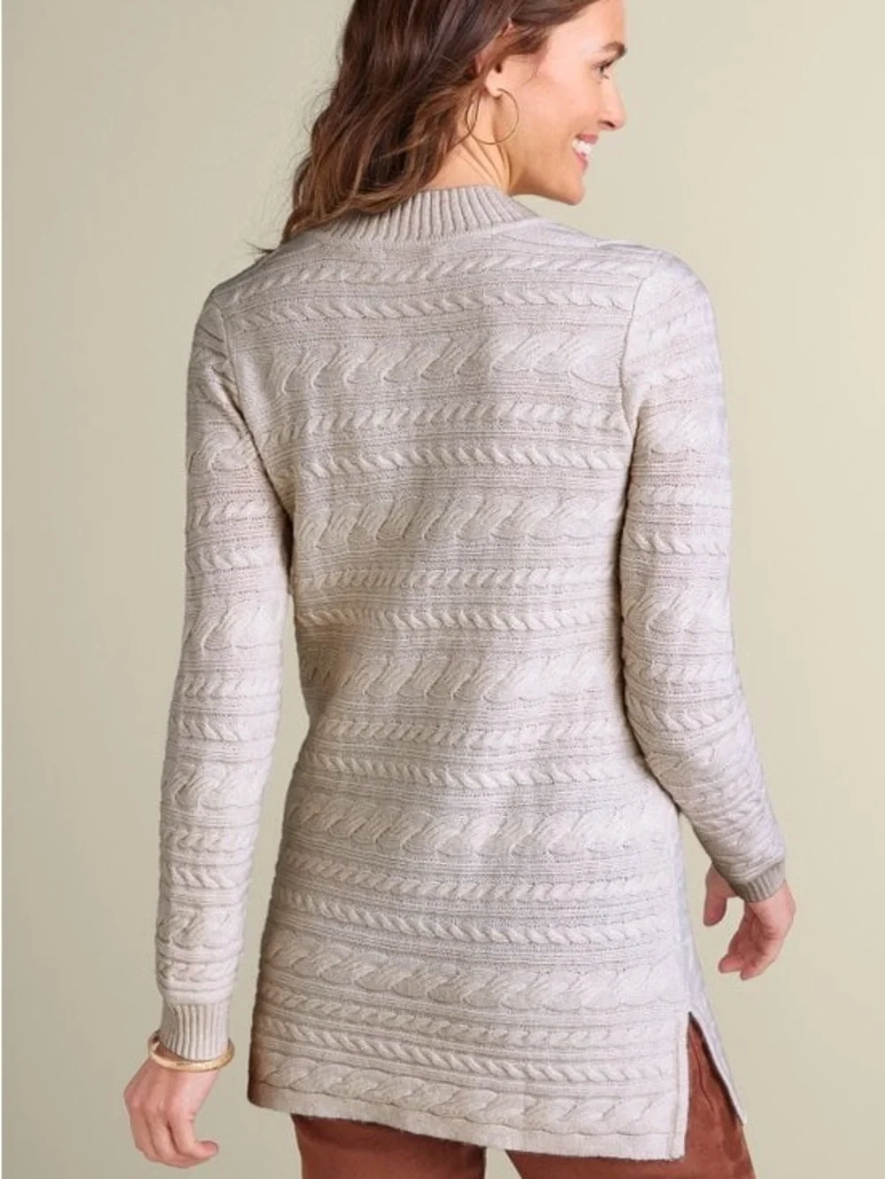 Soft Surroundings Alena Tunic Sweater Wool Blend 3X Oatmeal Cable Knit - Picture 2 of 8